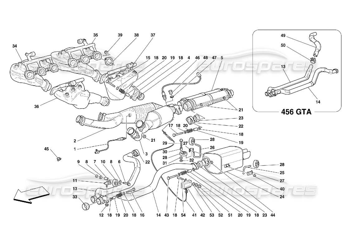 Ferrari 456 GT/GTA Exhaust System Part Diagram