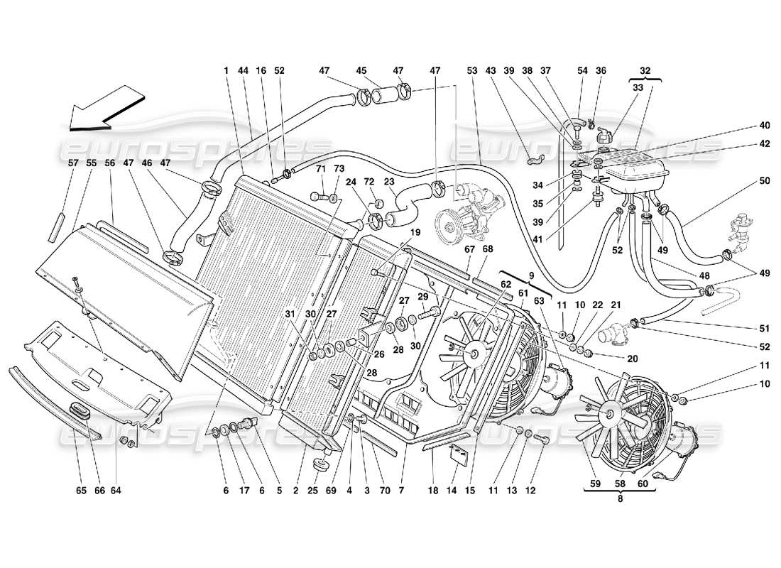 Ferrari 456 GT/GTA Cooling System - Radiator and Nourice Part Diagram