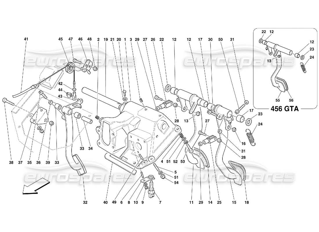 Ferrari 456 GT/GTA Pedals and Accelerator Control -Valid for GD Part Diagram