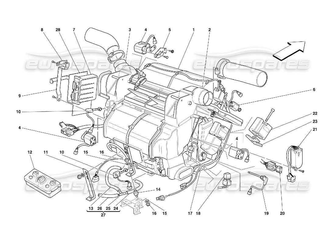 Ferrari 456 GT/GTA Evaporator Unit and Controls Part Diagram