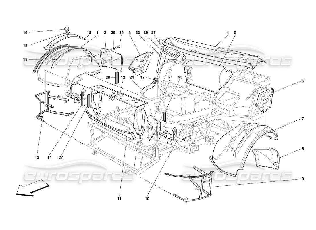 Ferrari 456 GT/GTA Front Structures and Components Part Diagram