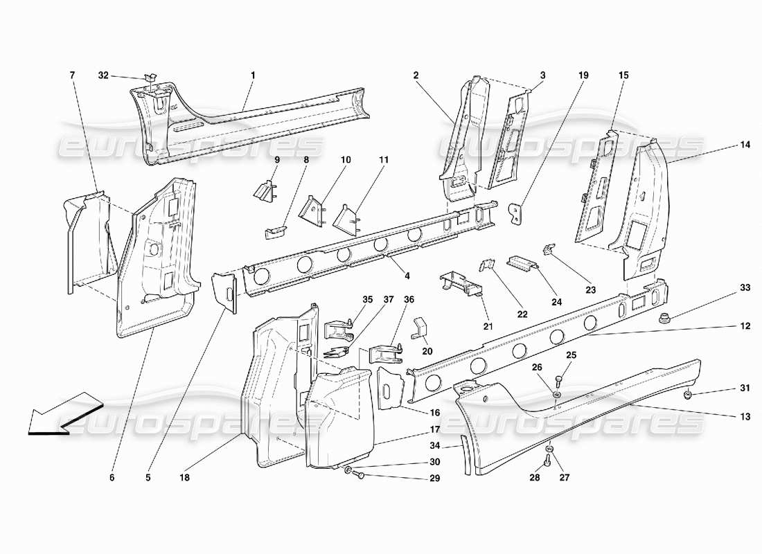 Ferrari 456 GT/GTA Central Structures and Components Part Diagram