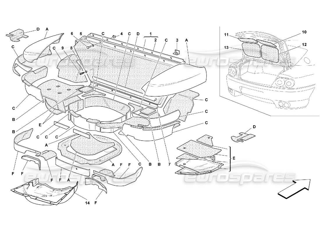 Ferrari 456 GT/GTA Trunk Hood Insulations -Not for 456 GTA Part Diagram