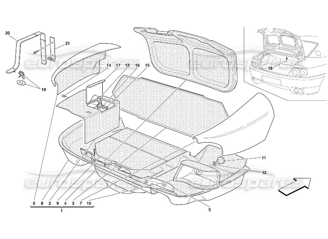 Ferrari 456 GT/GTA Trunk Hood Upholstery Part Diagram