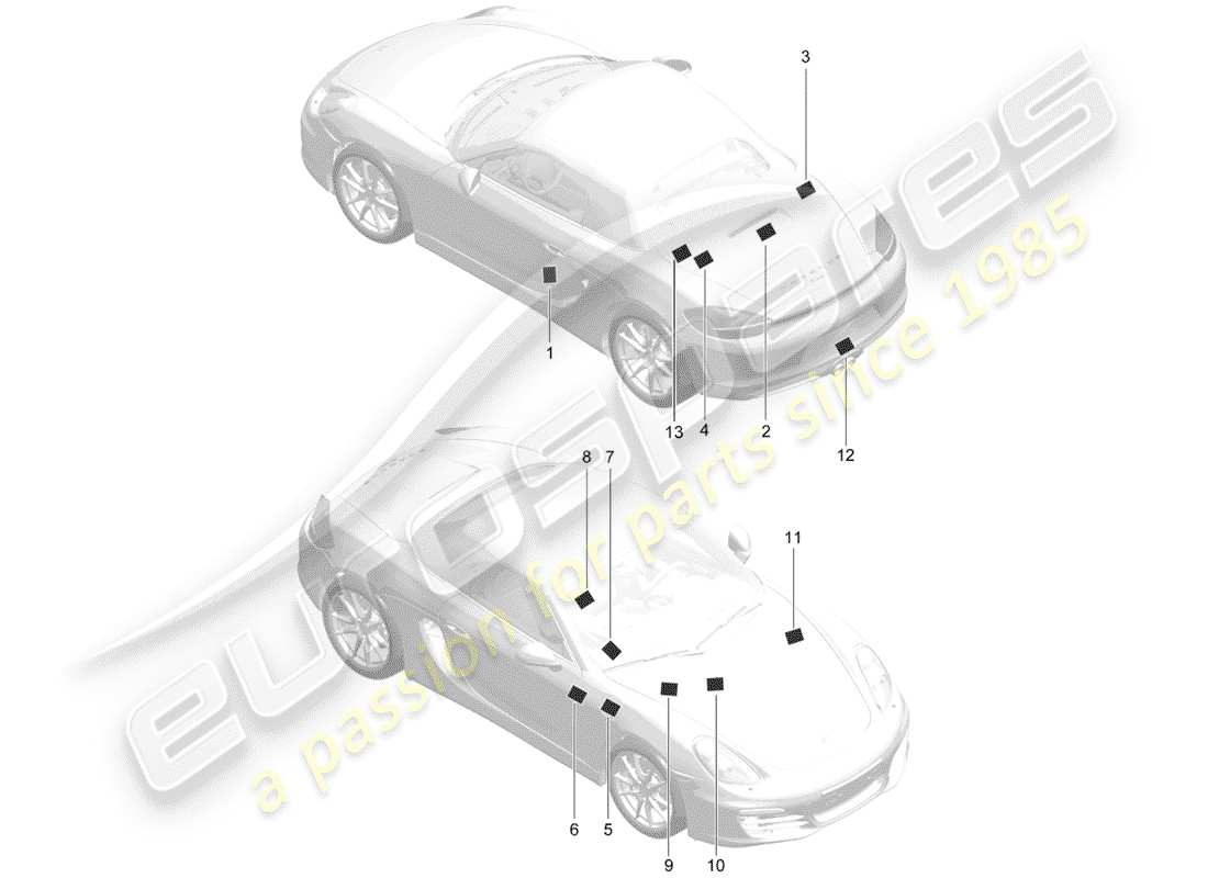 Porsche Boxster 981 (2012) signs/notices Part Diagram