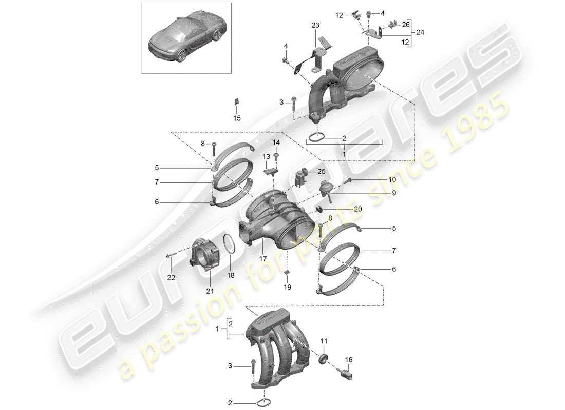 Porsche Boxster 981 (2012) intake air distributor Part Diagram