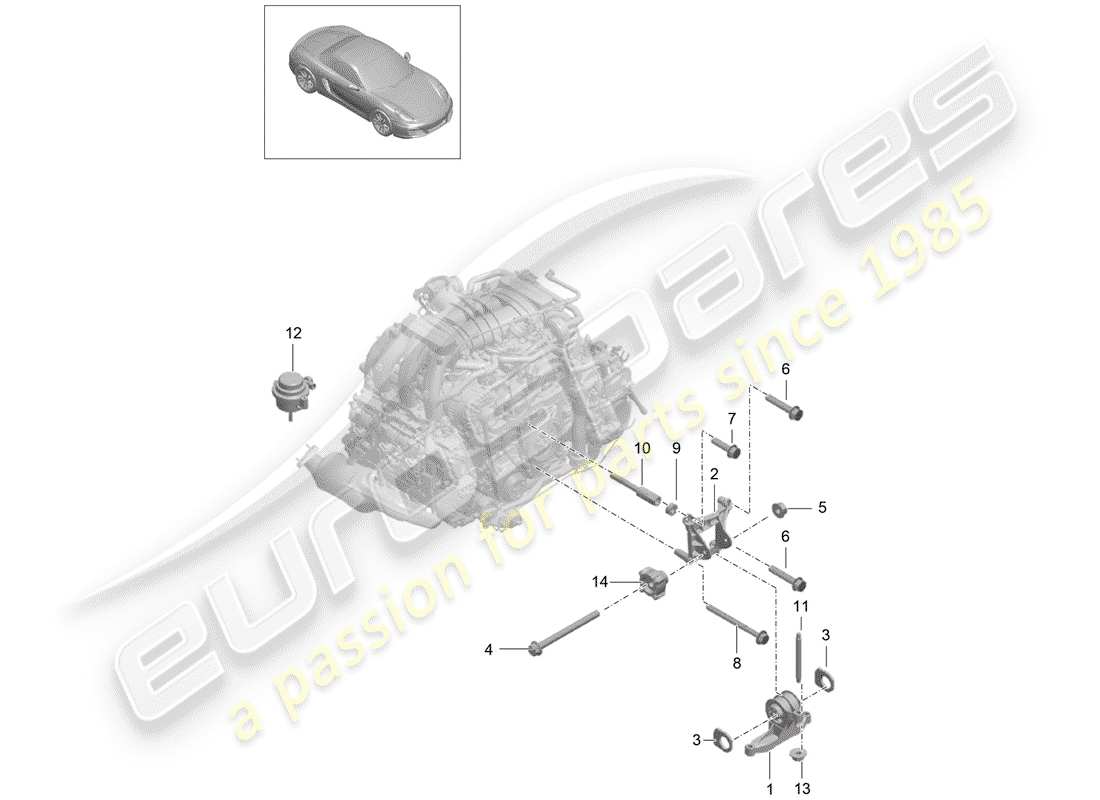 Porsche Boxster 981 (2012) engine suspension Part Diagram
