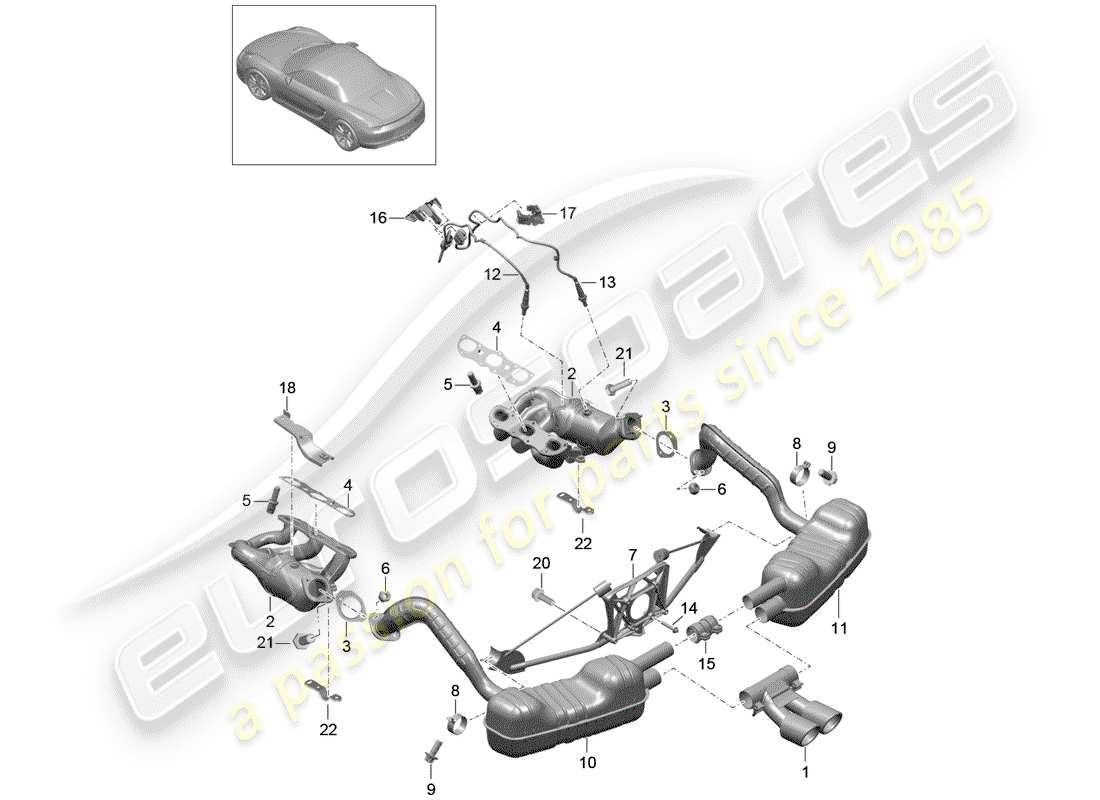 Porsche Boxster 981 (2012) Exhaust System Parts Diagram