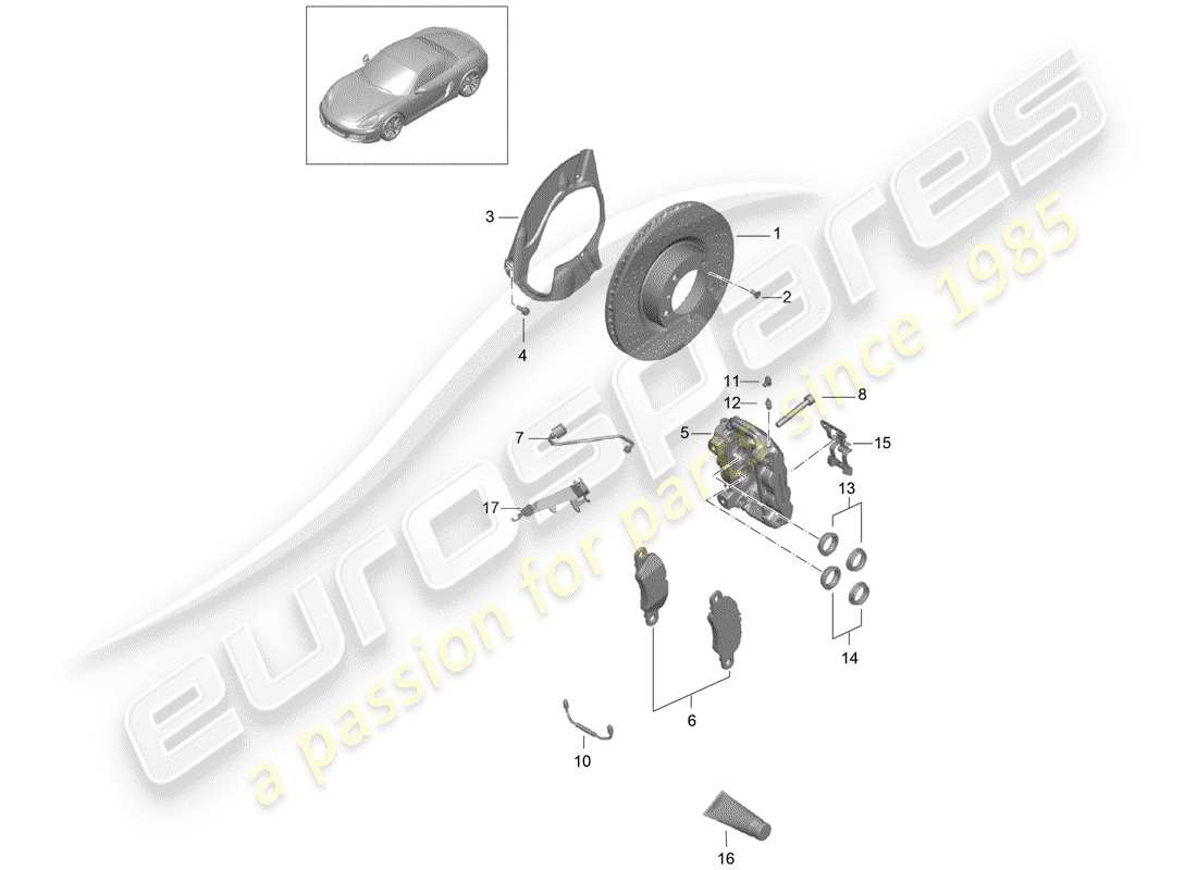 Porsche Boxster 981 (2012) disc brakes Part Diagram
