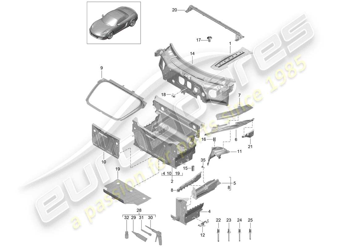 Porsche Boxster 981 (2012) front end Part Diagram