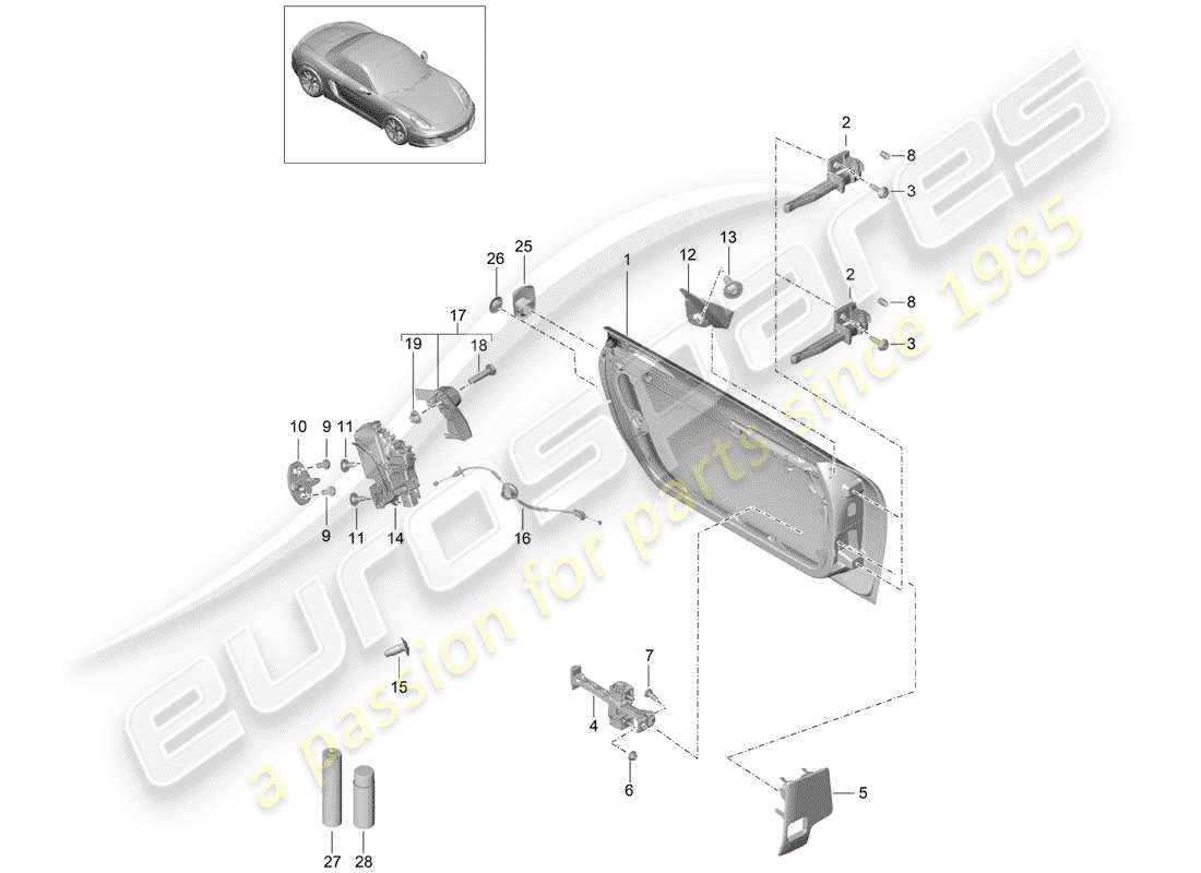 Porsche Boxster 981 (2012) DOOR SHELL Part Diagram