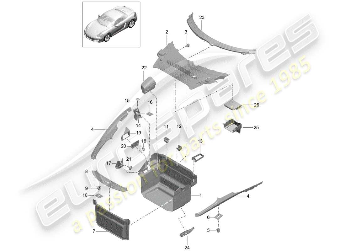 Porsche Boxster 981 (2012) luggage compartment Part Diagram