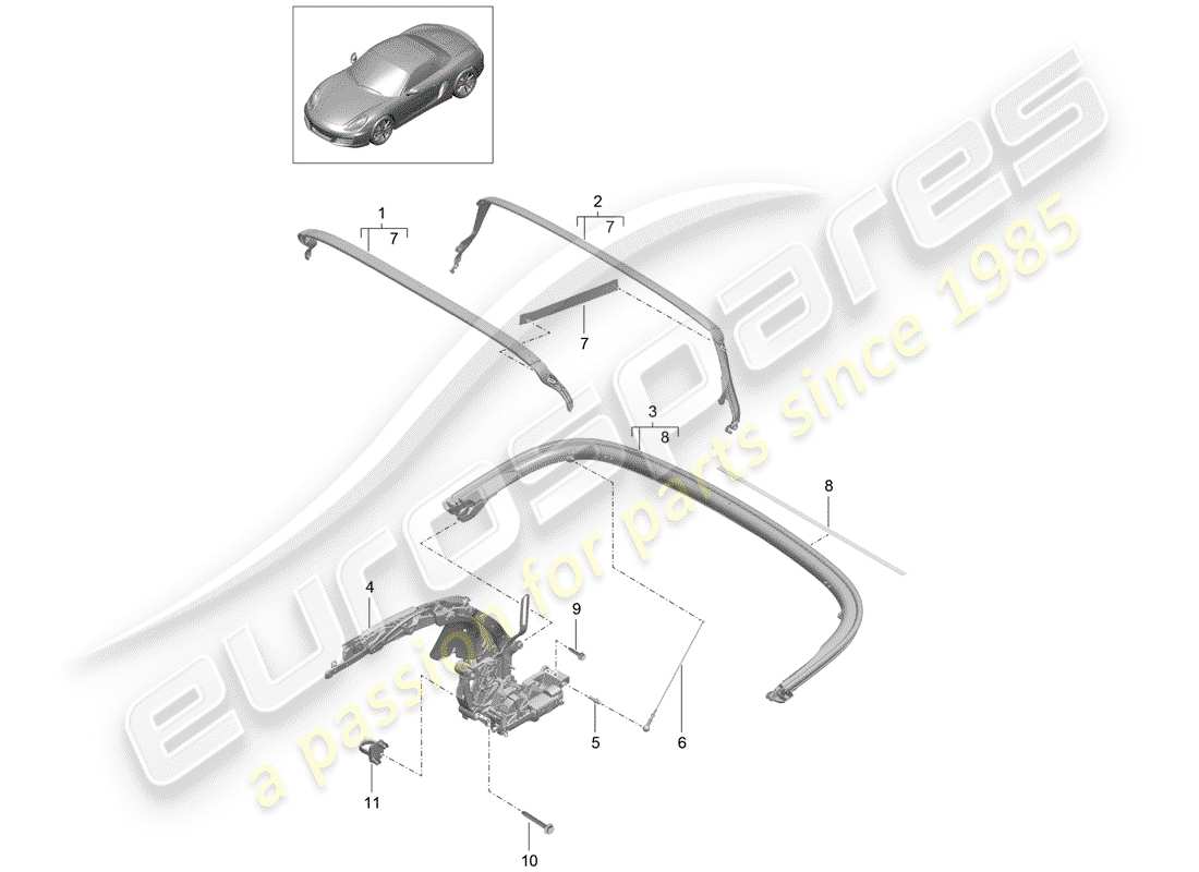 Porsche Boxster 981 (2012) top frame Part Diagram