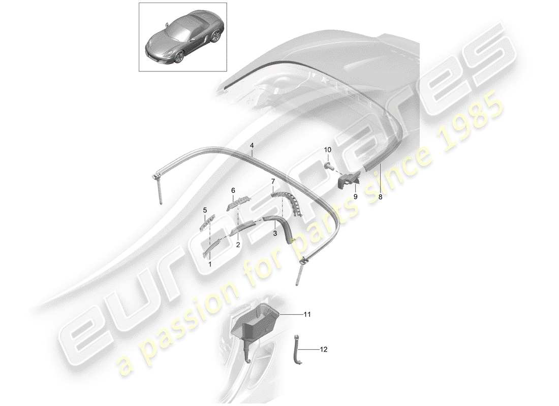 Porsche Boxster 981 (2012) Convertible top Part Diagram