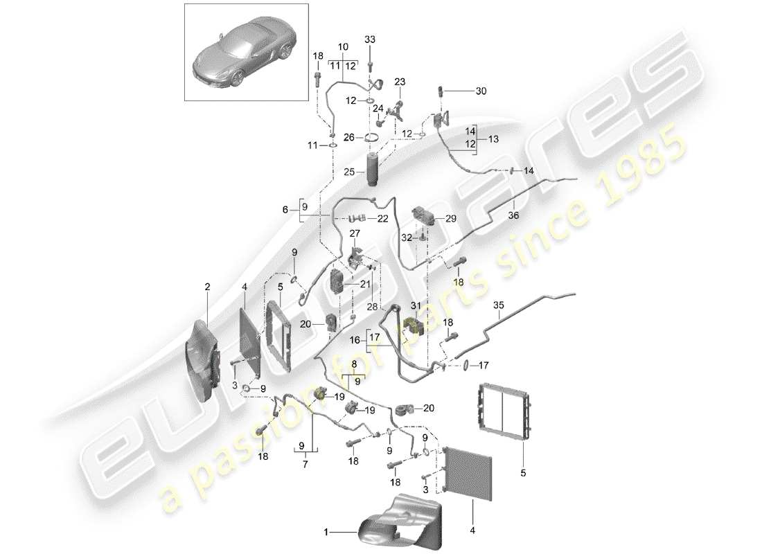 Porsche Boxster 981 (2012) REFRIGERANT CIRCUIT Part Diagram