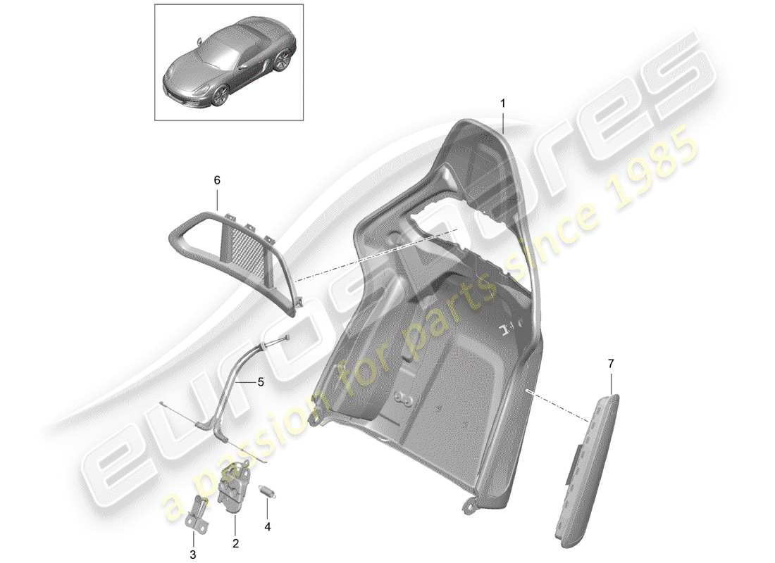Porsche Boxster 981 (2012) backrest shell Part Diagram