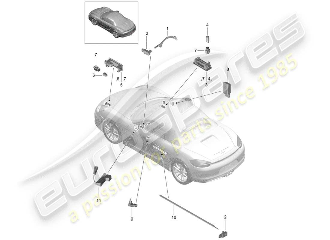 Porsche Boxster 981 (2012) Interior Lights Part Diagram