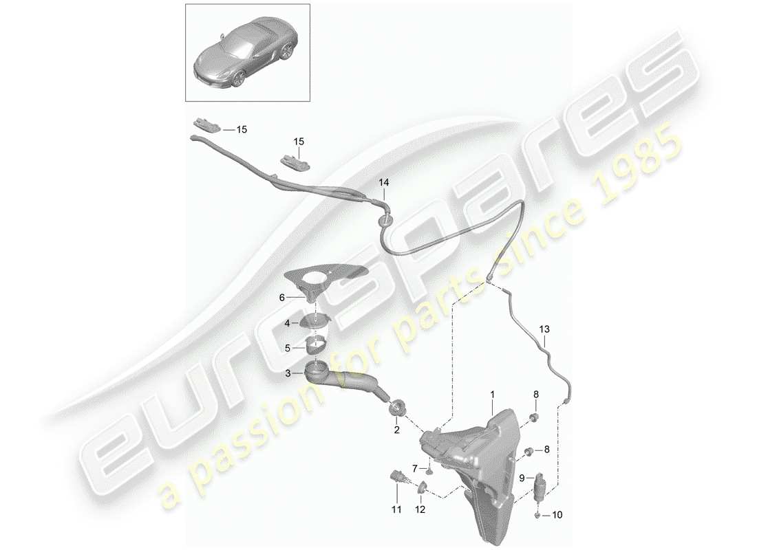 Porsche Boxster 981 (2012) windshield washer unit Part Diagram