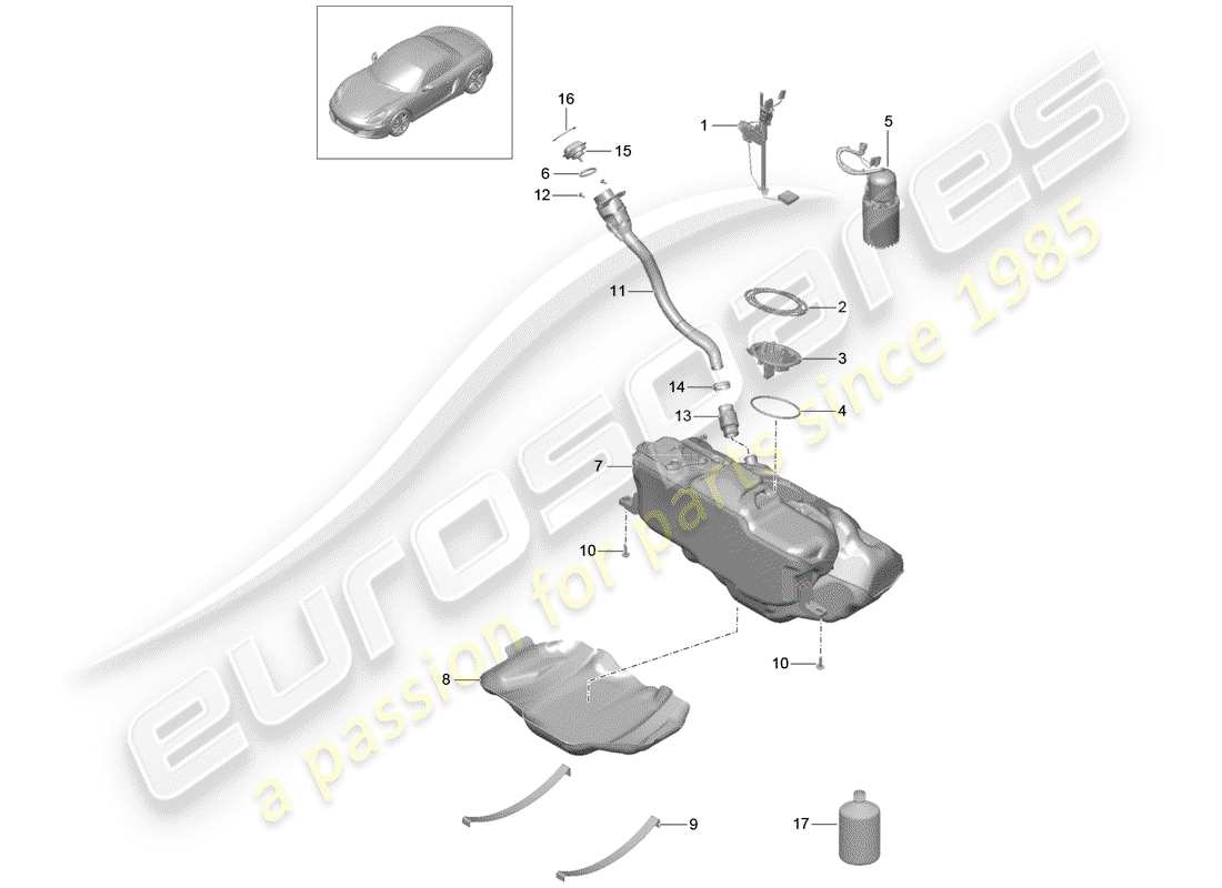 Porsche Boxster 981 (2014) FUEL TANK Part Diagram