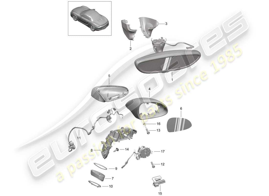 Porsche Boxster 981 (2014) rear view mirror inner Part Diagram
