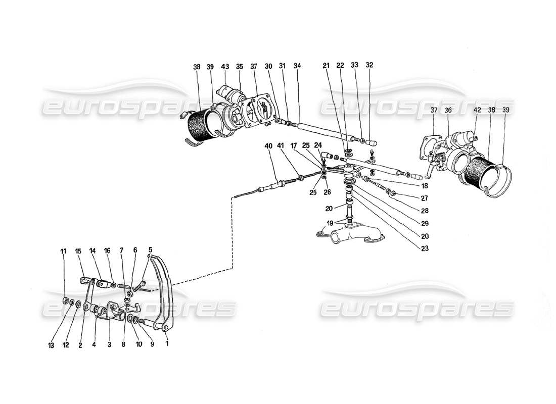 Ferrari 288 GTO Throttle Bodies and Accelerator Control Part Diagram