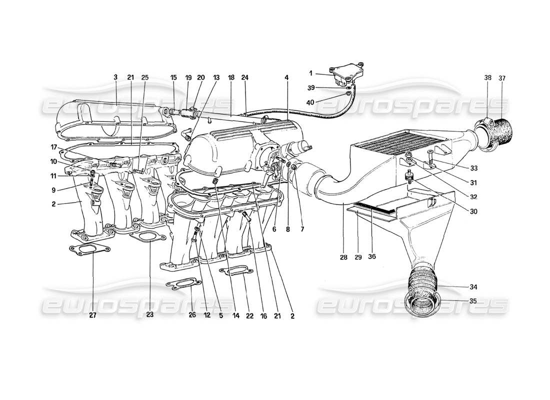 Ferrari 288 GTO Exhaust Manifolds and Heat Exchangers Part Diagram