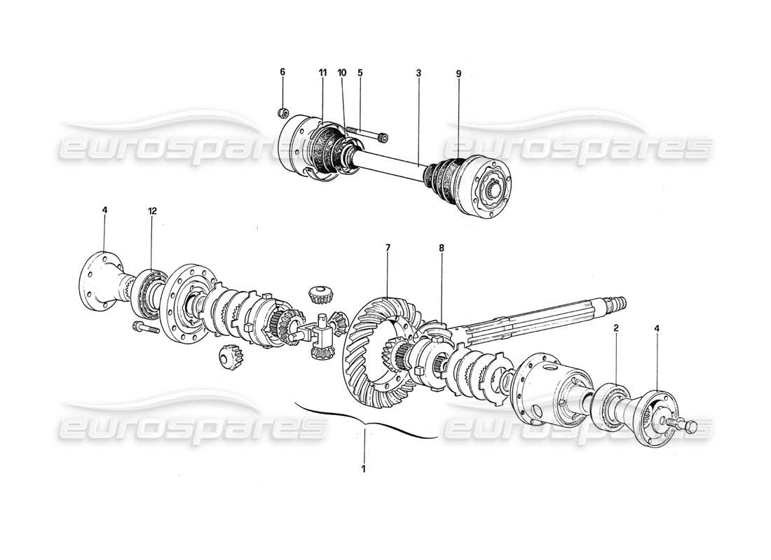 Ferrari 288 GTO Differential & Axle Shafts Part Diagram