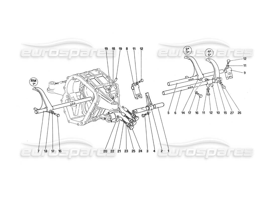 Ferrari 288 GTO Insicte Gearbojc Controls Part Diagram