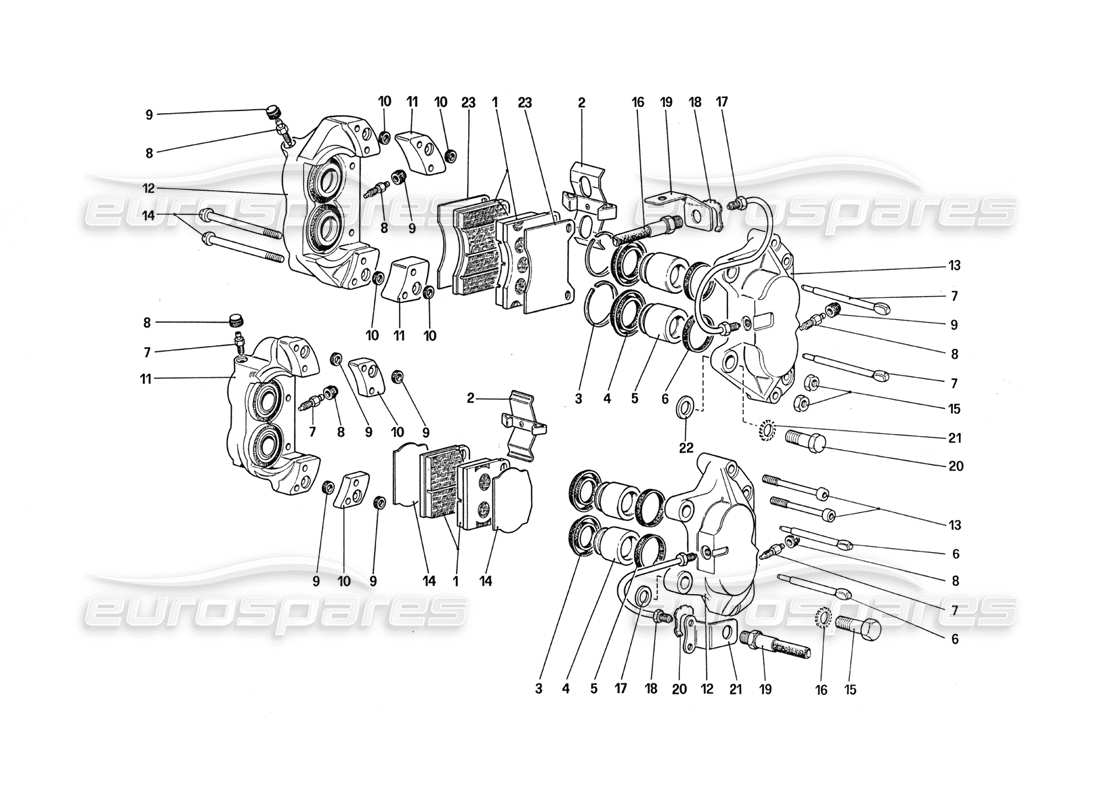 Ferrari 288 GTO Calipers for Front and Rear Brakes Part Diagram