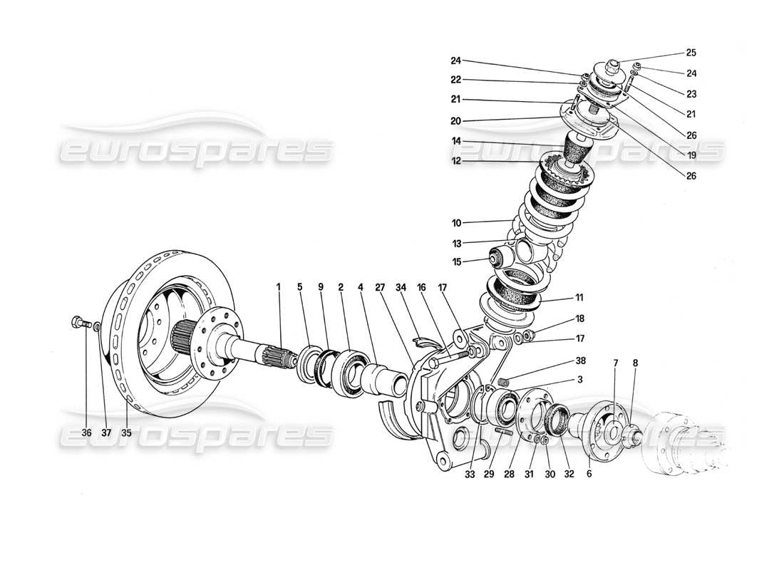 Ferrari 288 GTO Rear Suspension -Shock Absorber and Brake Disc Part Diagram