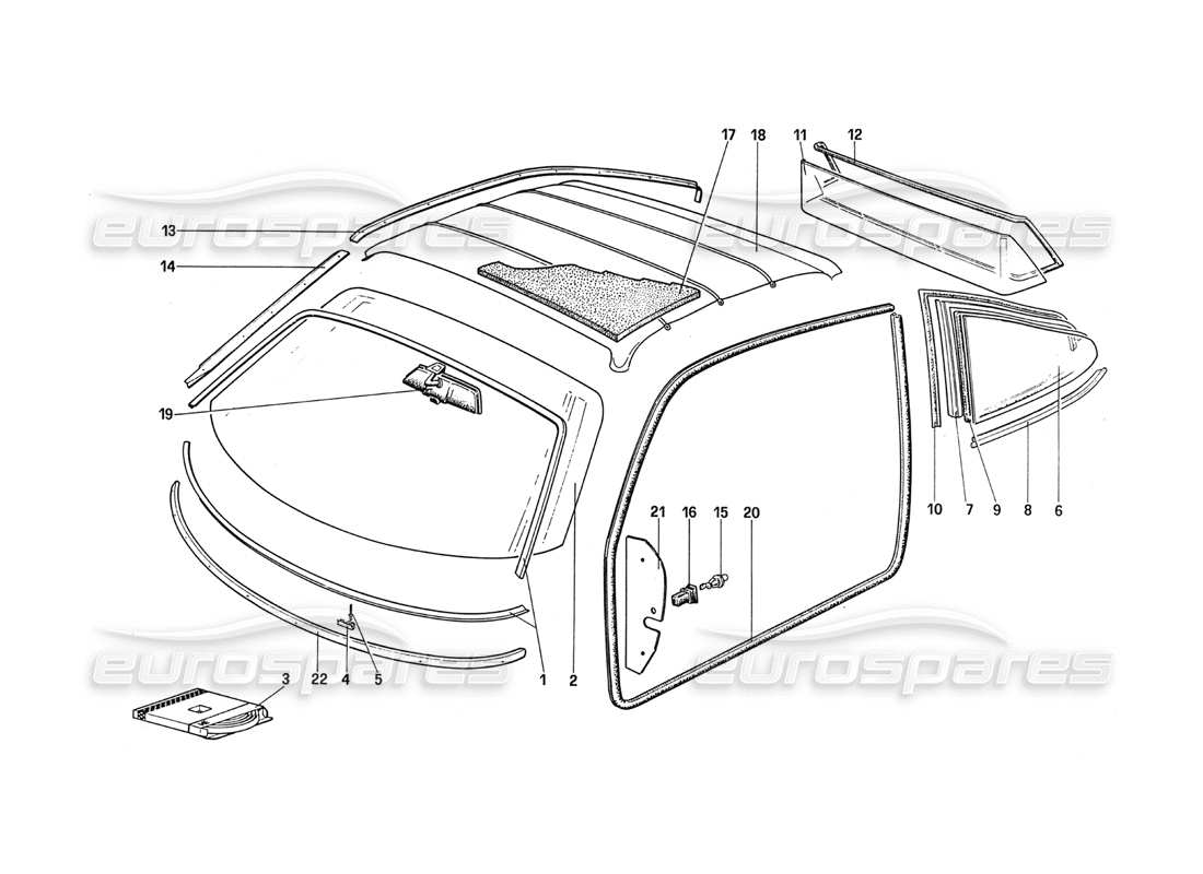 Ferrari 288 GTO Glasses and Gaskets Part Diagram