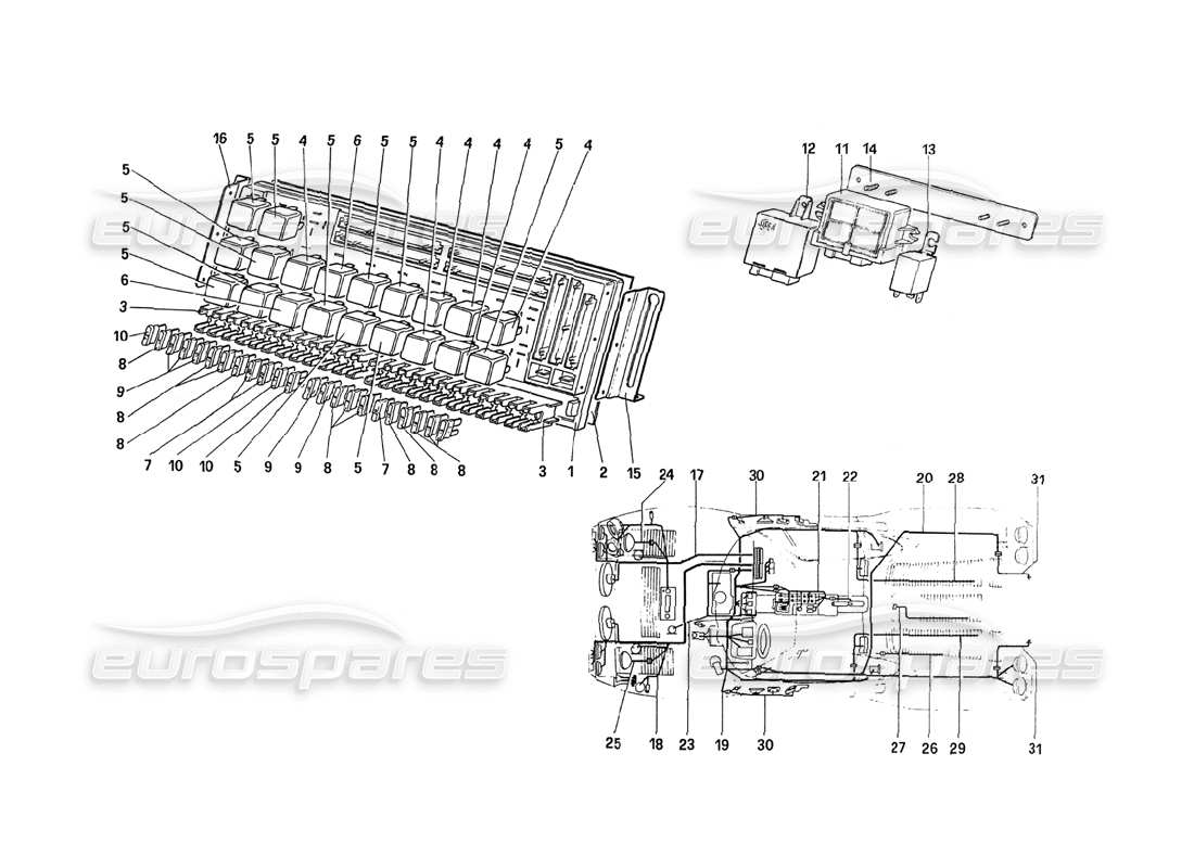 Ferrari 288 GTO Electrical System - Fuses and Relays Part Diagram