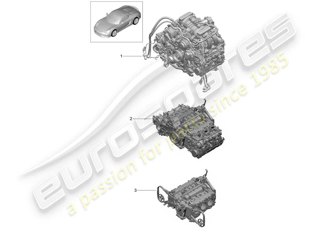 Porsche Boxster Spyder (2016) REPLACEMENT ENGINE Part Diagram