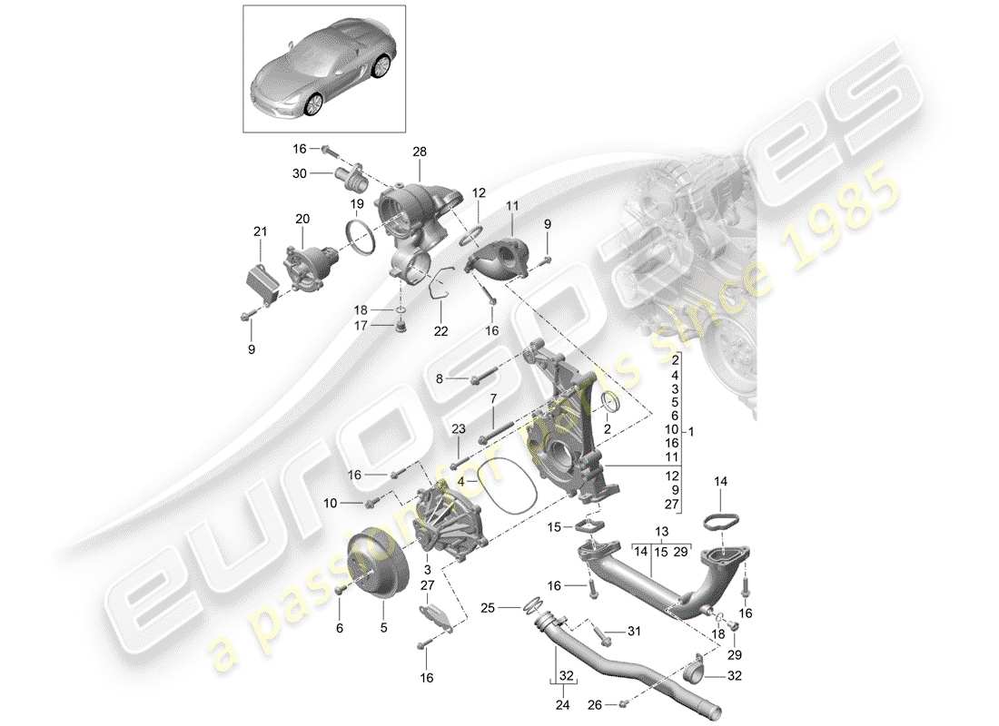 Porsche Boxster Spyder (2016) WATER PUMP Part Diagram