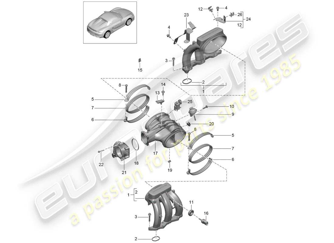 Porsche Boxster Spyder (2016) intake air distributor Part Diagram