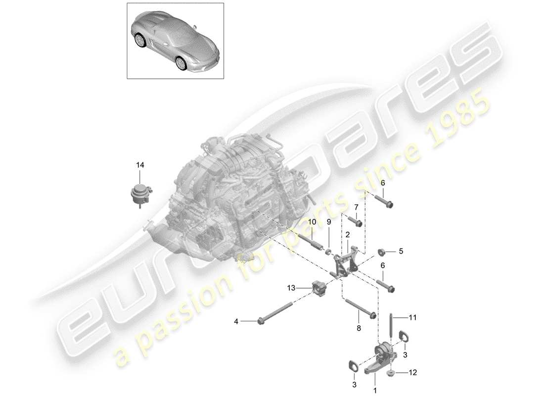 Porsche Boxster Spyder (2016) engine suspension Part Diagram