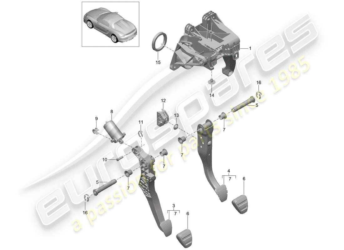 Porsche Boxster Spyder (2016) Pedals Part Diagram