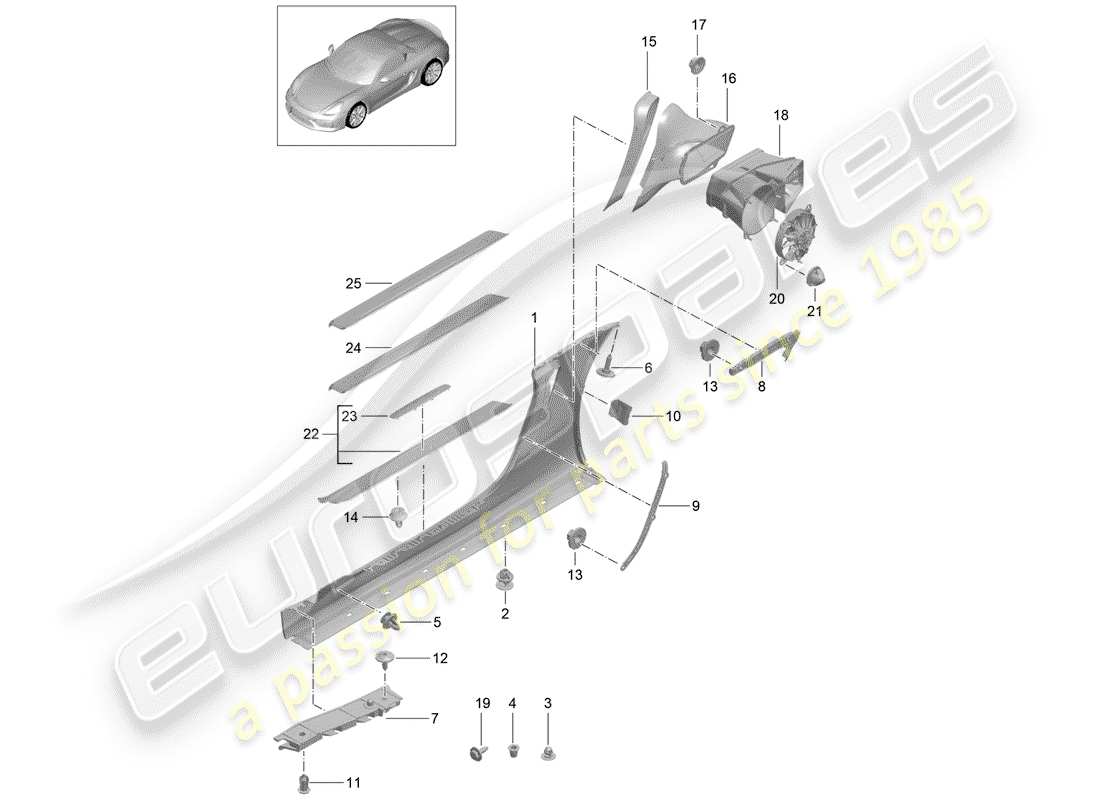 Porsche Boxster Spyder (2016) SIDE MEMBER TRIM Part Diagram