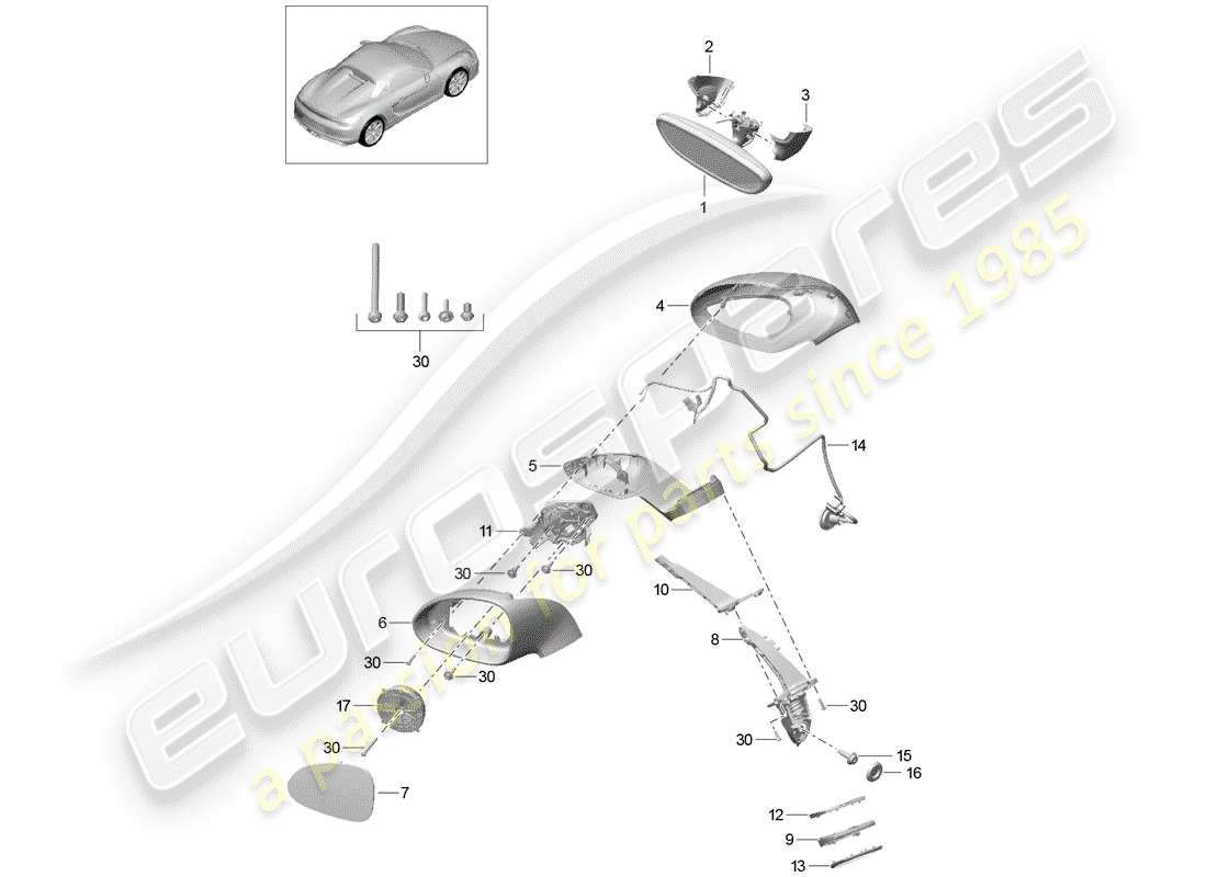 Porsche Boxster Spyder (2016) rear view mirror inner Part Diagram