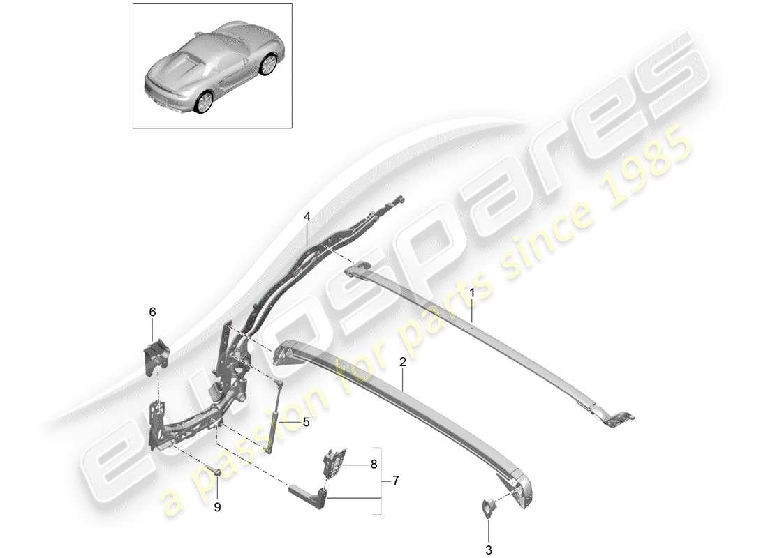 Porsche Boxster Spyder (2016) top frame Part Diagram
