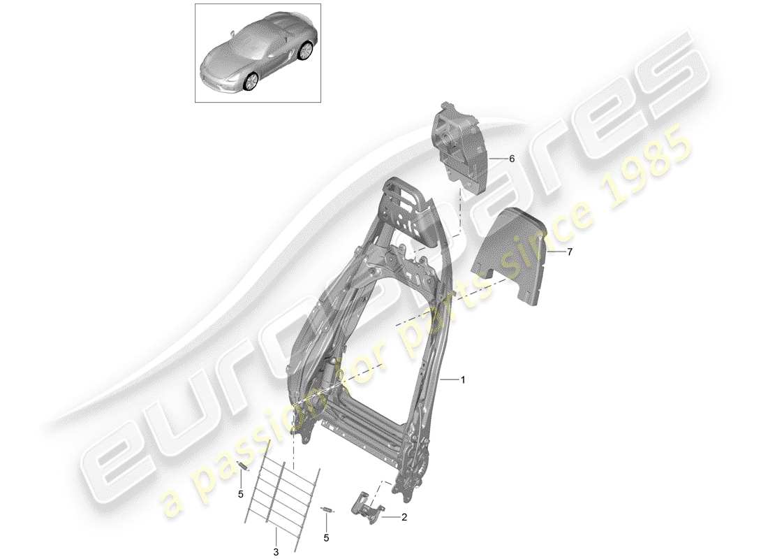 Porsche Boxster Spyder (2016) backrest frame Part Diagram