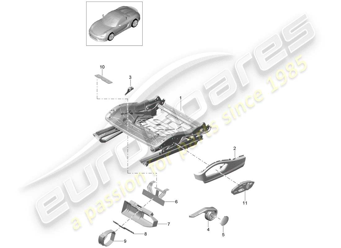 Porsche Boxster Spyder (2016) seat frame Part Diagram