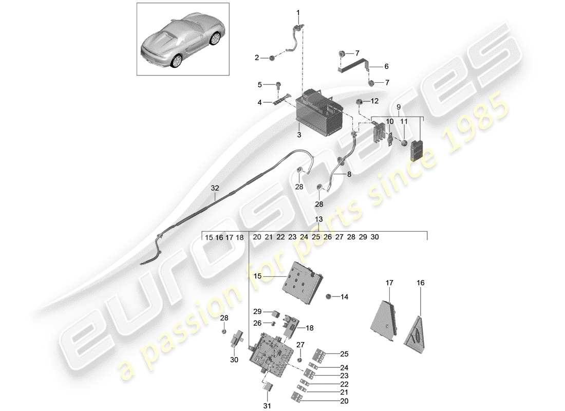 Porsche Boxster Spyder (2016) Battery Part Diagram