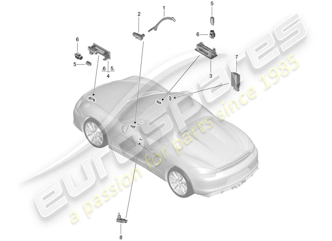 Porsche Boxster Spyder (2016) Interior Lights Part Diagram