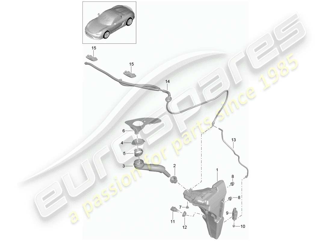 Porsche Boxster Spyder (2016) windshield washer unit Part Diagram