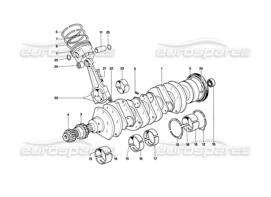 Ferrari 412 (Mechanical) crankshaft - connecting rods and pistons Part Diagram