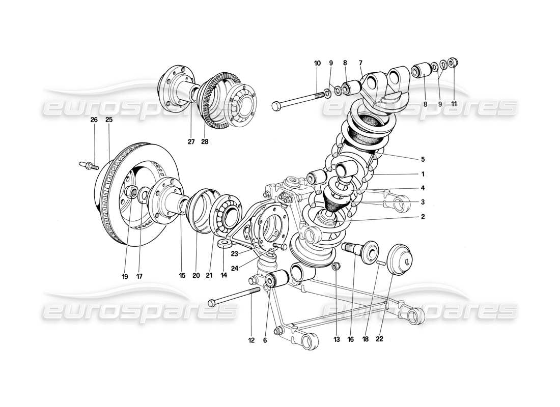 Ferrari 412 (Mechanical) Front Suspension - Shock Absorber and Brake Disc Part Diagram