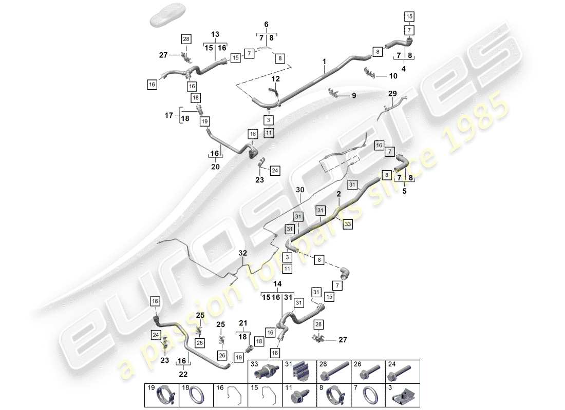 Porsche Boxster Spyder (2019) water cooling Part Diagram