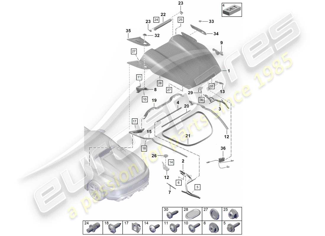 Porsche Boxster Spyder (2019) COVER Part Diagram