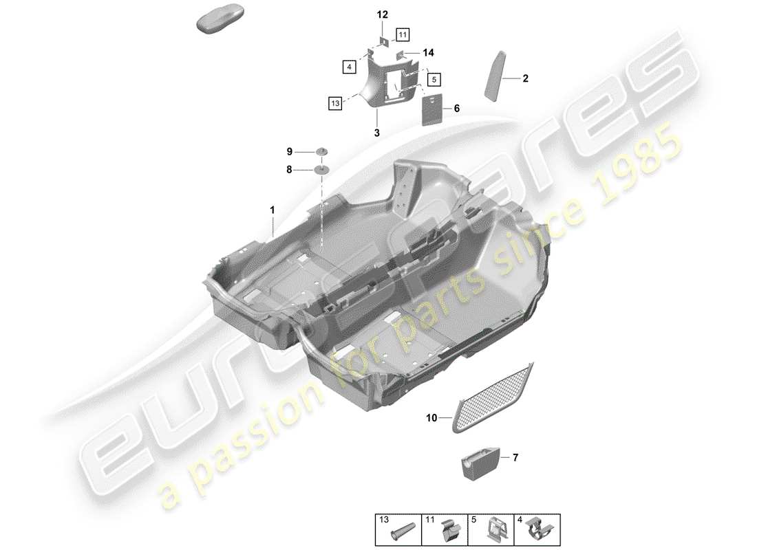 Porsche Boxster Spyder (2019) floor cover Part Diagram